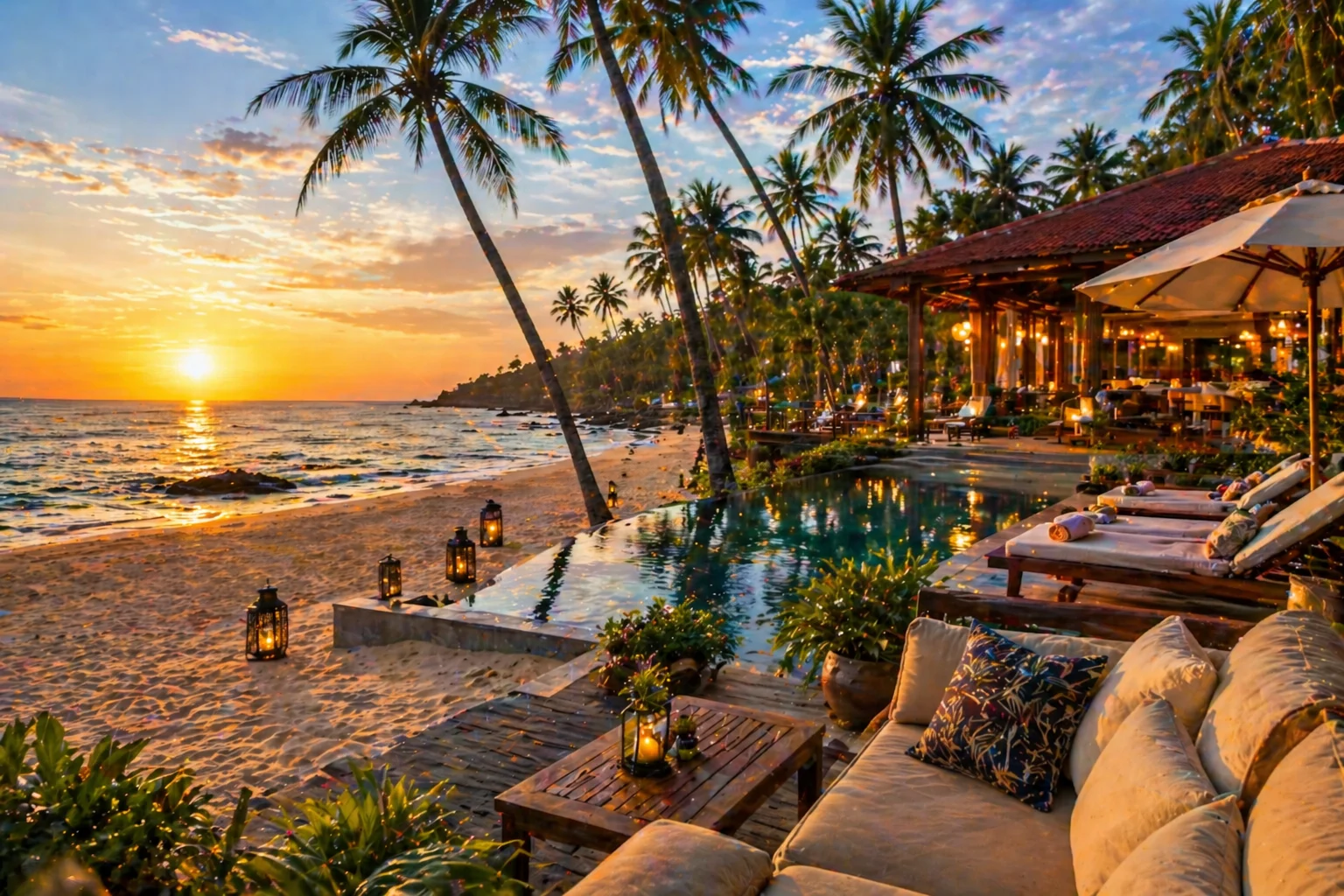 Beachfront resort scene from the Goa holiday package