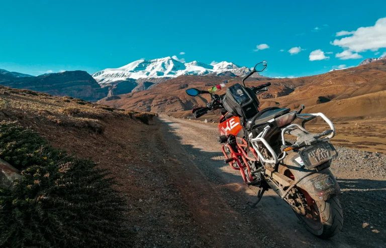 Motorbike on a Spiti mountain road