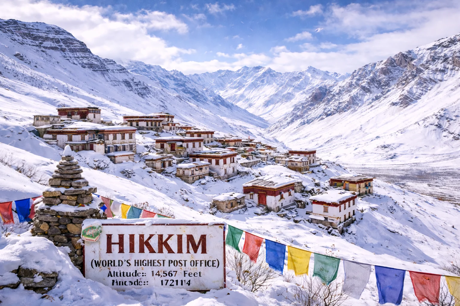 Hikkim village in winter, home of the world's highest post office