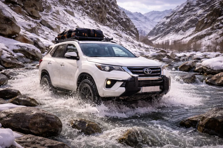 4x4 SUV crossing a stream in Spiti