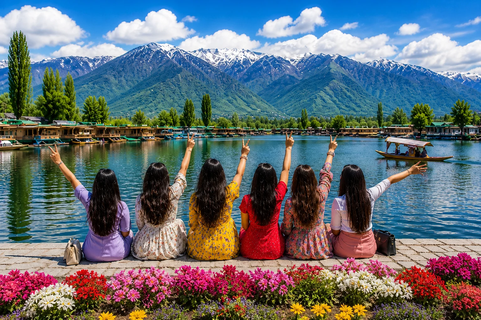 Women travelers enjoying a scenic Kashmir holiday landscape