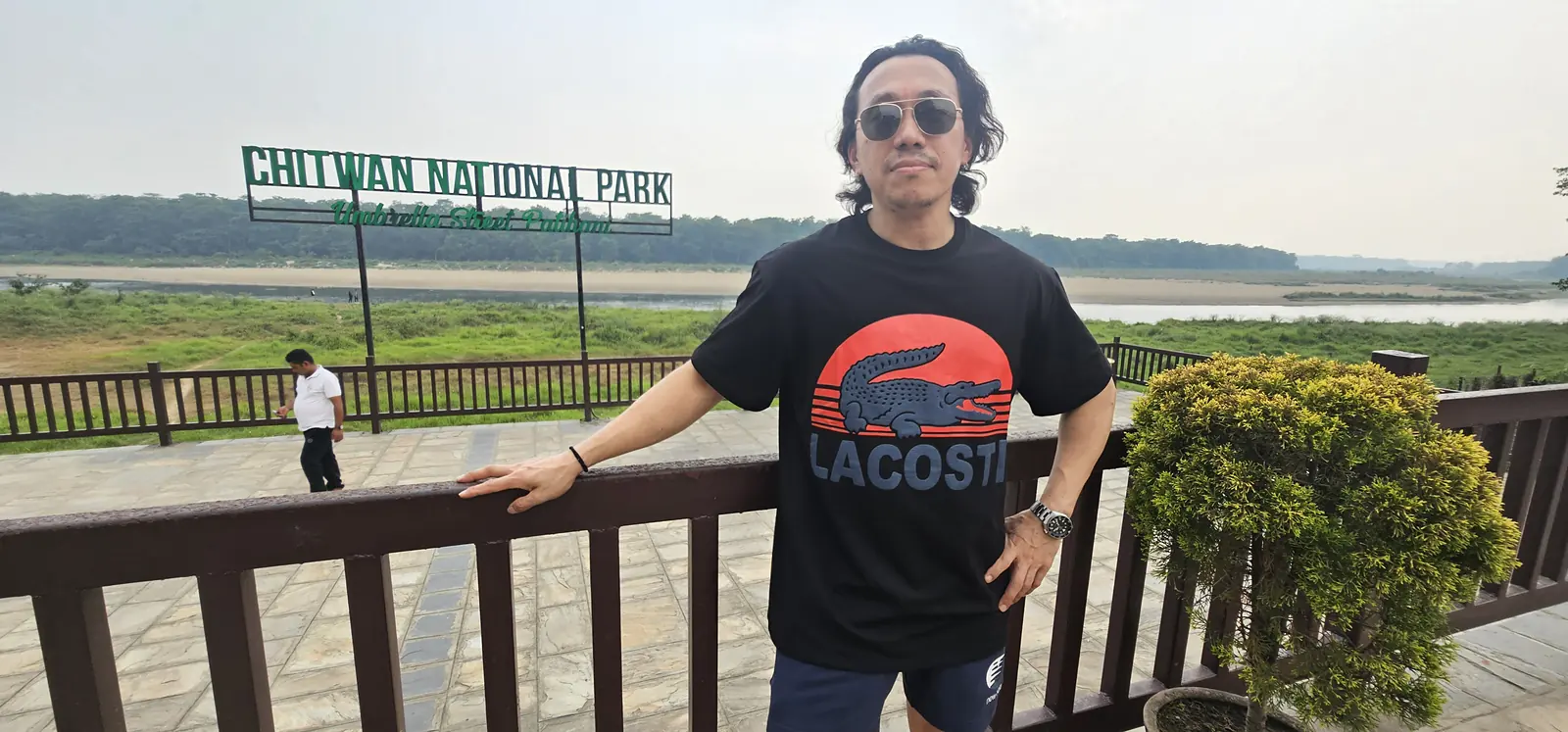 chitwan national park viewpoint Traveller at the Chitwan National Park viewpoint, Nepal