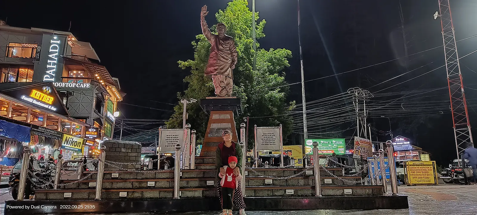 Manali Mall Road lit up at night