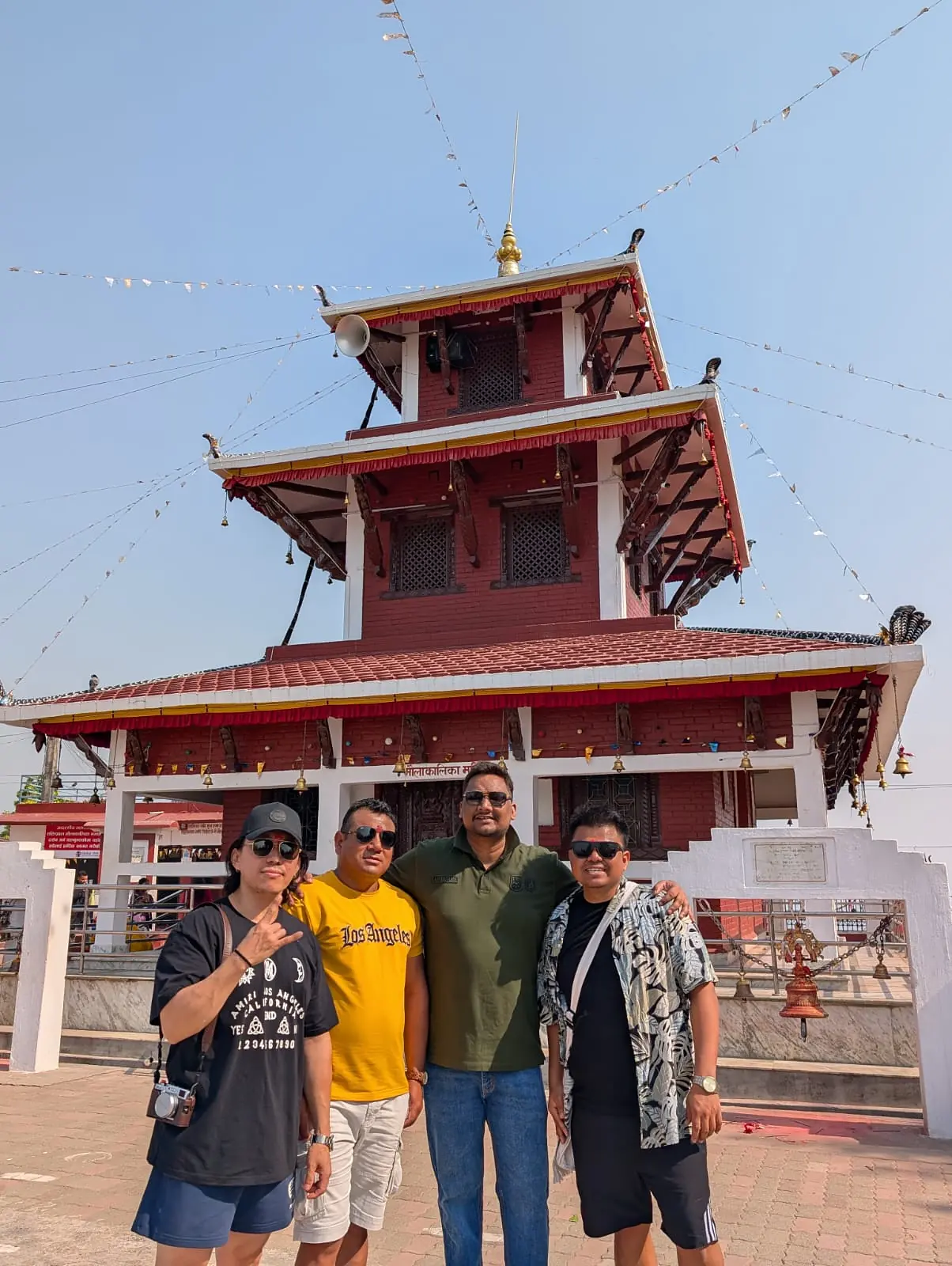 nepal pagoda group tour Suzu Travels group at a pagoda temple in Nepal