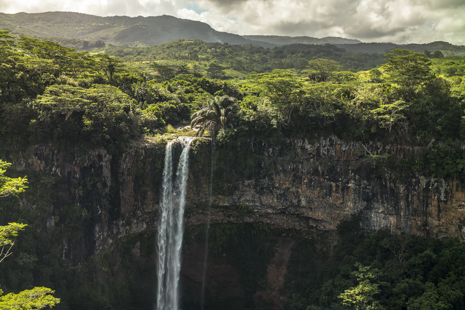 suzu abroad mauritius forest waterfall Tall waterfall dropping into a forested gorge, Mauritius