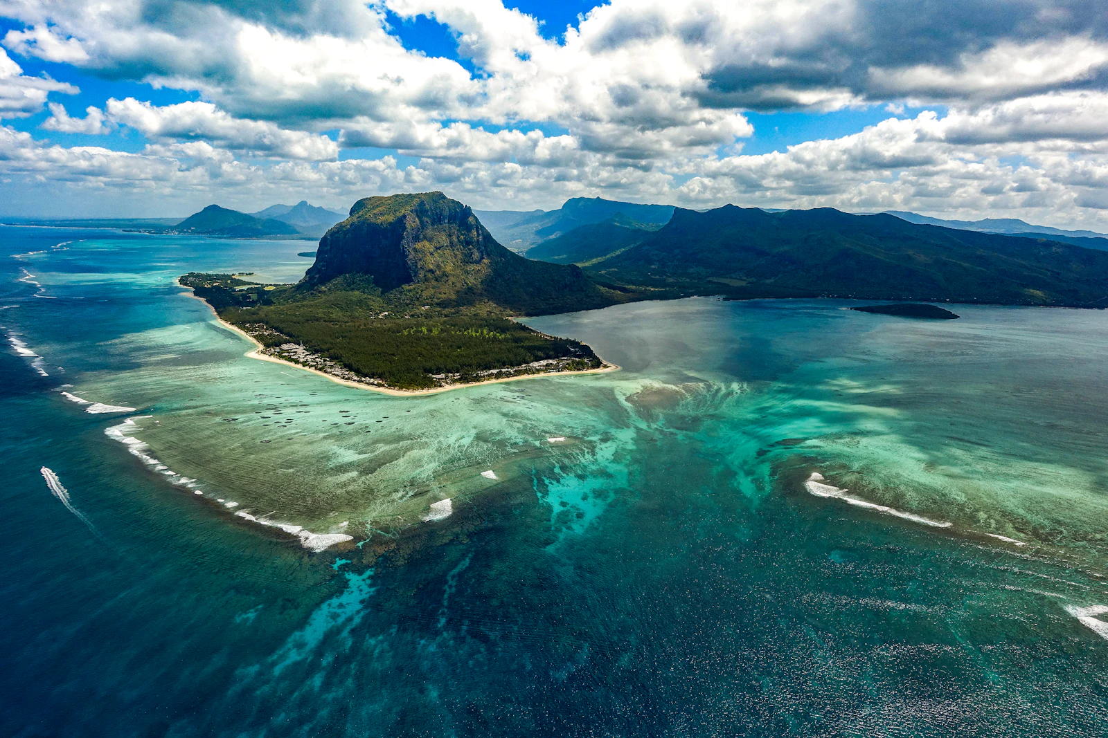 suzu abroad mauritius le morne underwater waterfall Aerial view of Le Morne peninsula and the 'underwater waterfall' sand-flow illusion in the lagoon, Mauritius