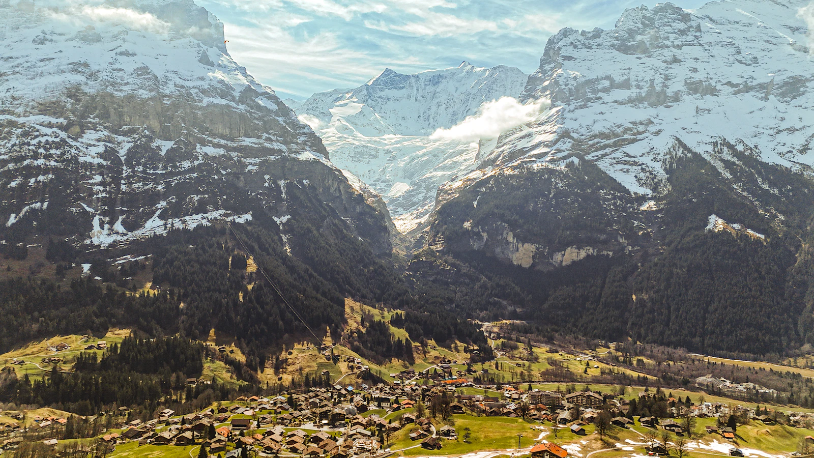 suzu abroad switzerland grindelwald valley Snow-capped peaks above the valley village of Grindelwald, Switzerland