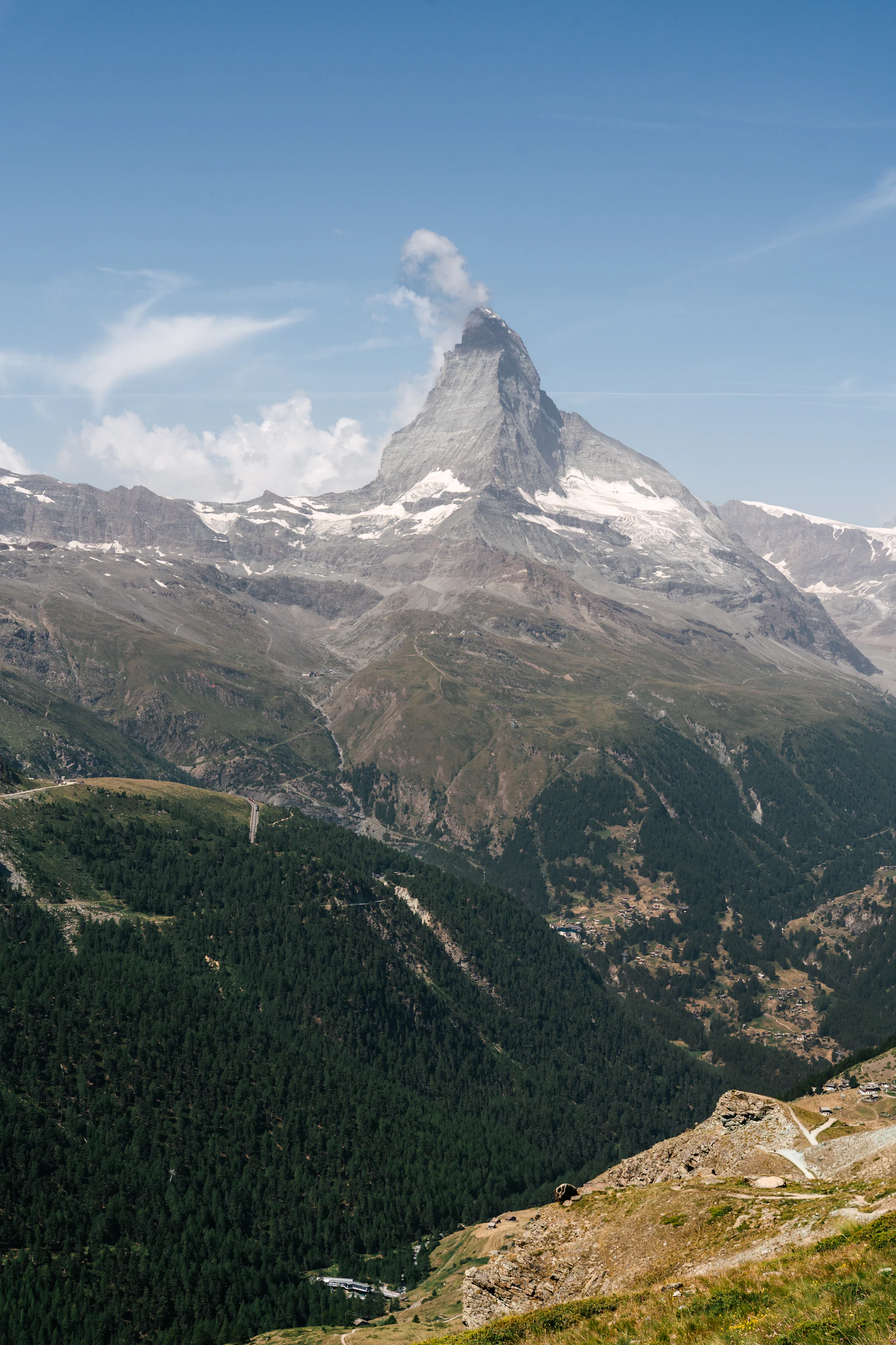suzu abroad switzerland matterhorn zermatt The Matterhorn rising above the forested valley near Zermatt, Switzerland