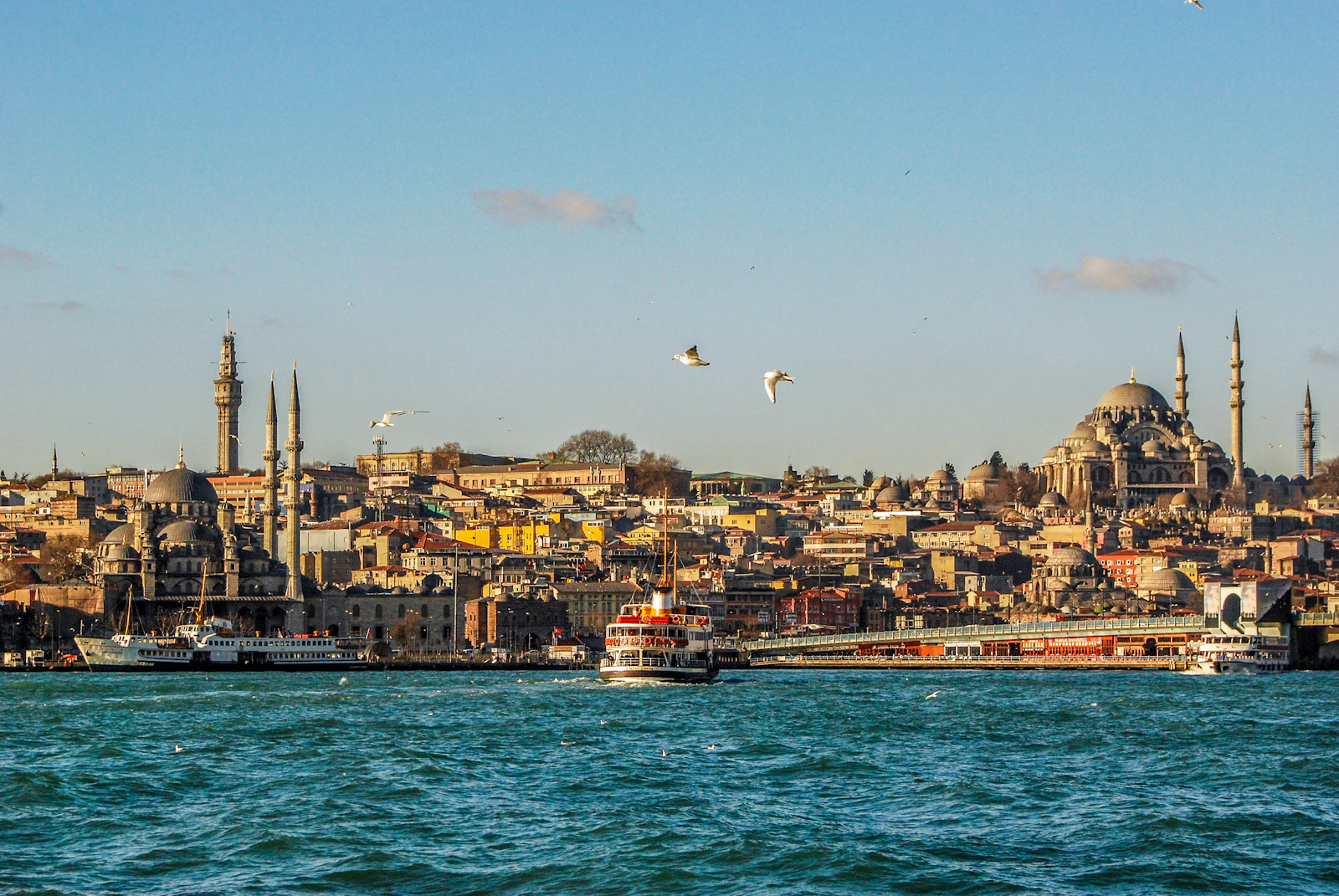 suzu abroad turkey bosphorus ferry eminonu A ferry crossing the Bosphorus with the mosques and skyline of Eminönü, Istanbul, behind