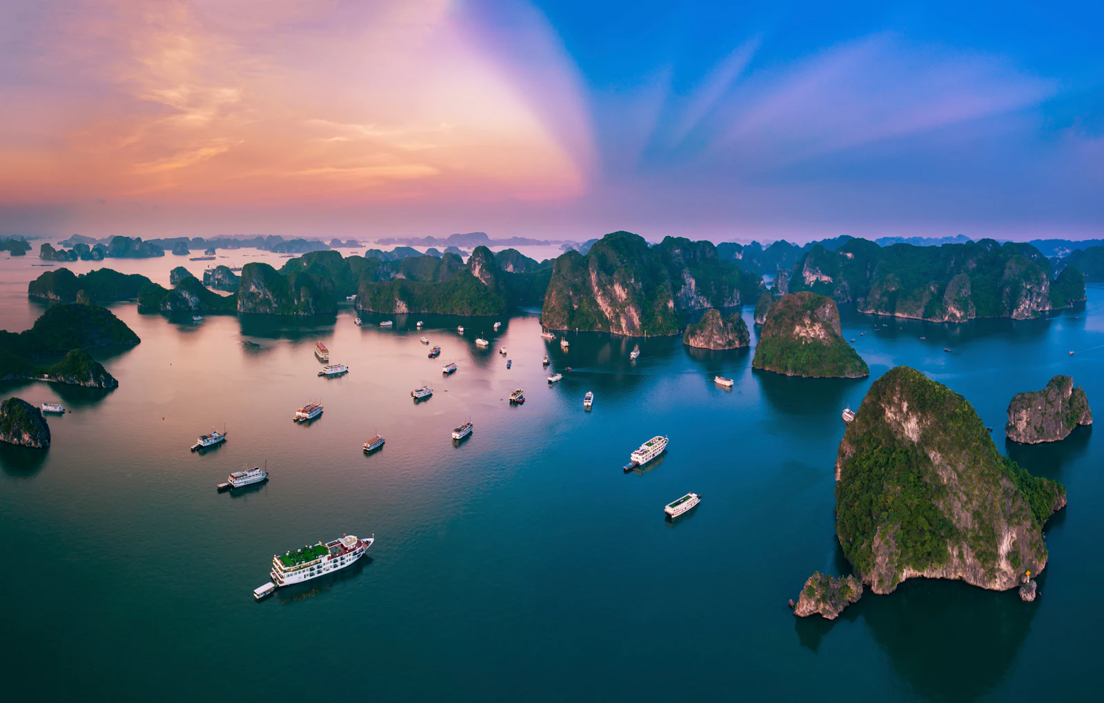 suzu abroad vietnam 1 Karst islands and boats in Ha Long Bay at sunset, Vietnam, from the air