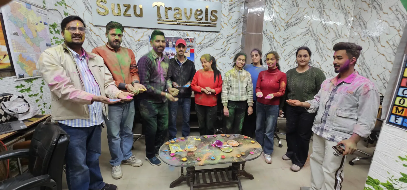 suzu travels office festival team Suzu Travels team celebrating a festival at the office